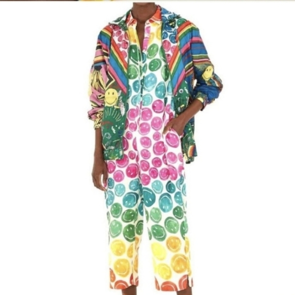 Sz M L NWOT Farm Rio Smiley LGBTQ+ Pride Rainbow Smile Jumpsuit Pants - Picture 3 of 8